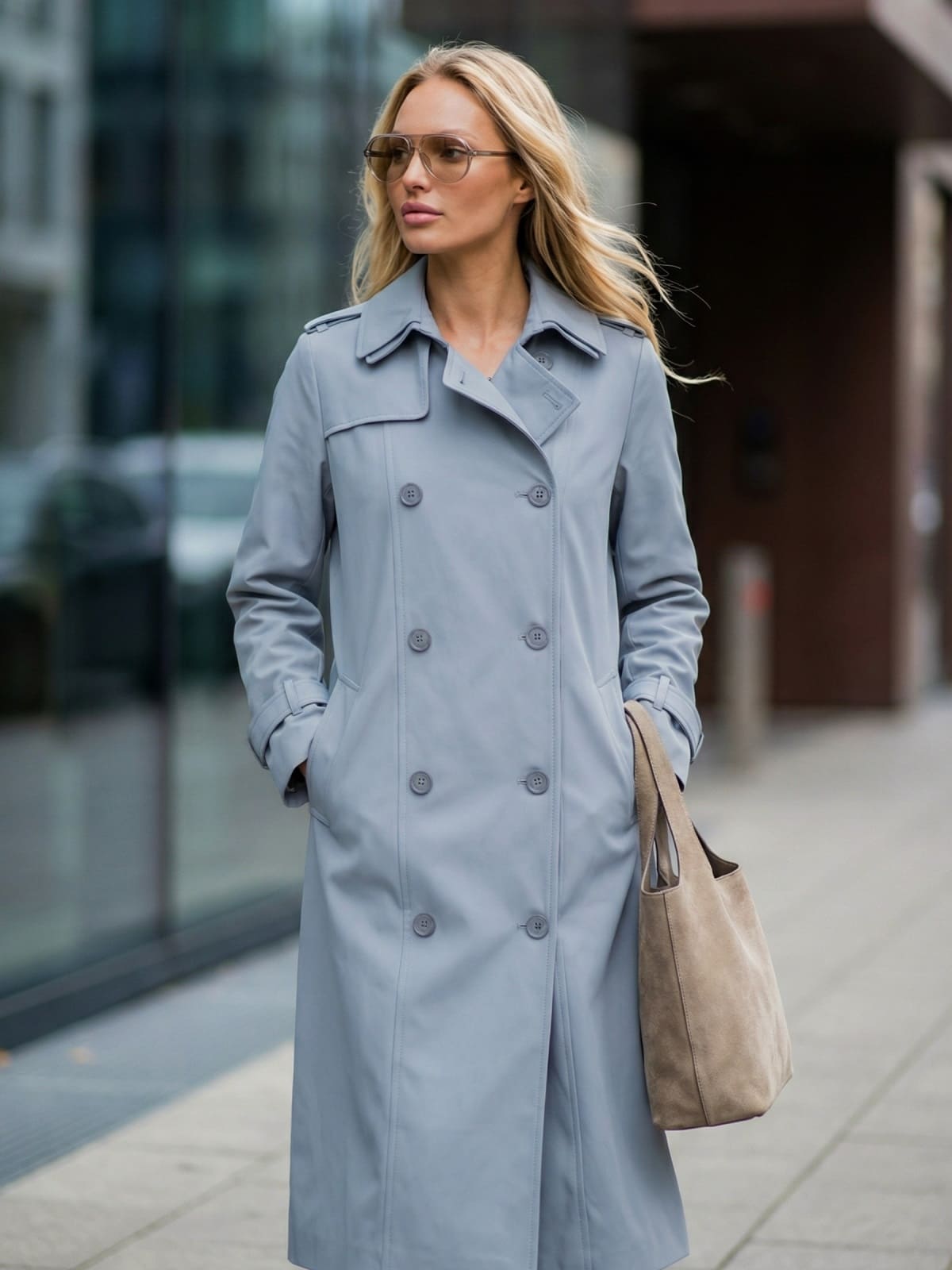 Класичний двобортний тренч блакитний | 95429