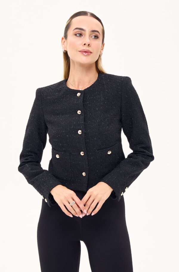 Короткий жакет букле в клітинку чорний | 94838