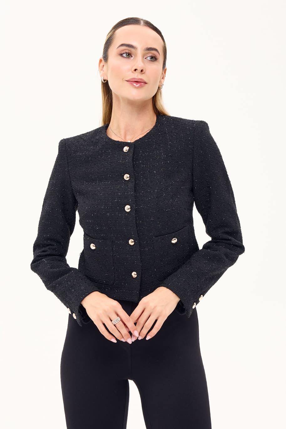 Короткий жакет букле в клітинку чорний | 94838