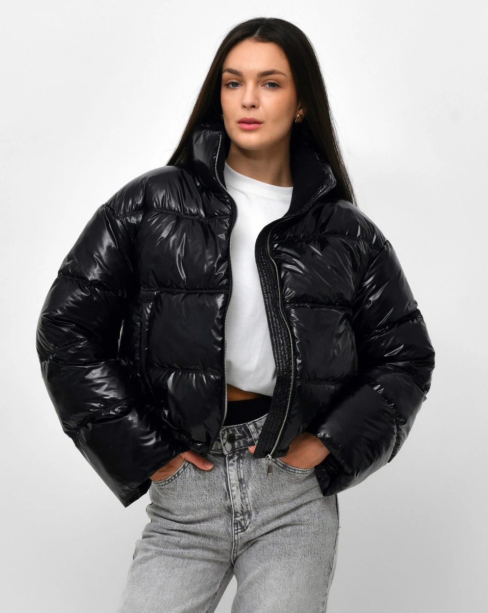 Демісезонна коротка пухова куртка чорна | 95663 Демісезонна коротка пухова куртка чорна | 95663