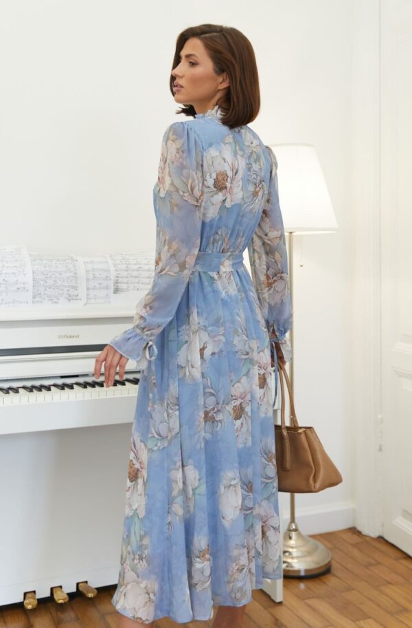 Шифонова сукня з квітковим принтом блакитна | 95166