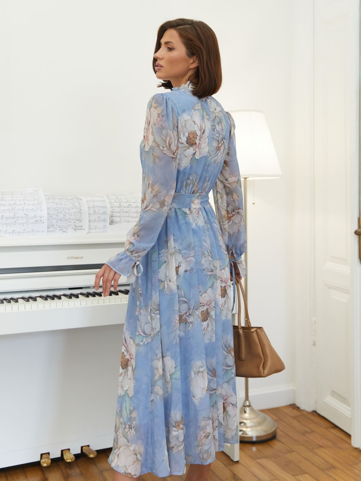 Шифонова сукня з квітковим принтом блакитна | 95166 Шифонова сукня з квітковим принтом блакитна | 95166