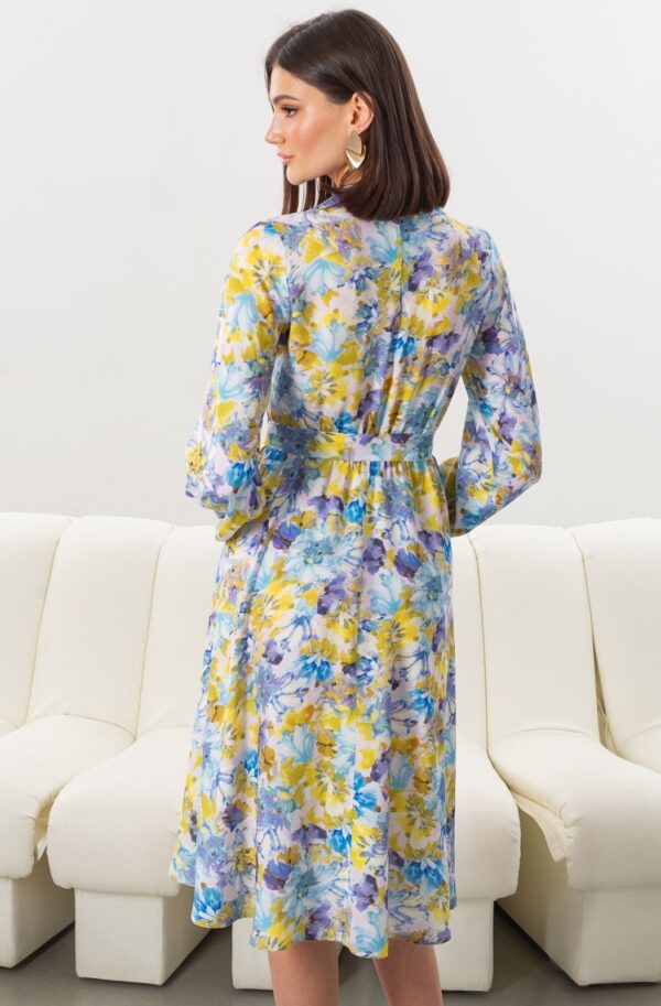 Блакитна сукня кльош з квітковим принтом | 95188