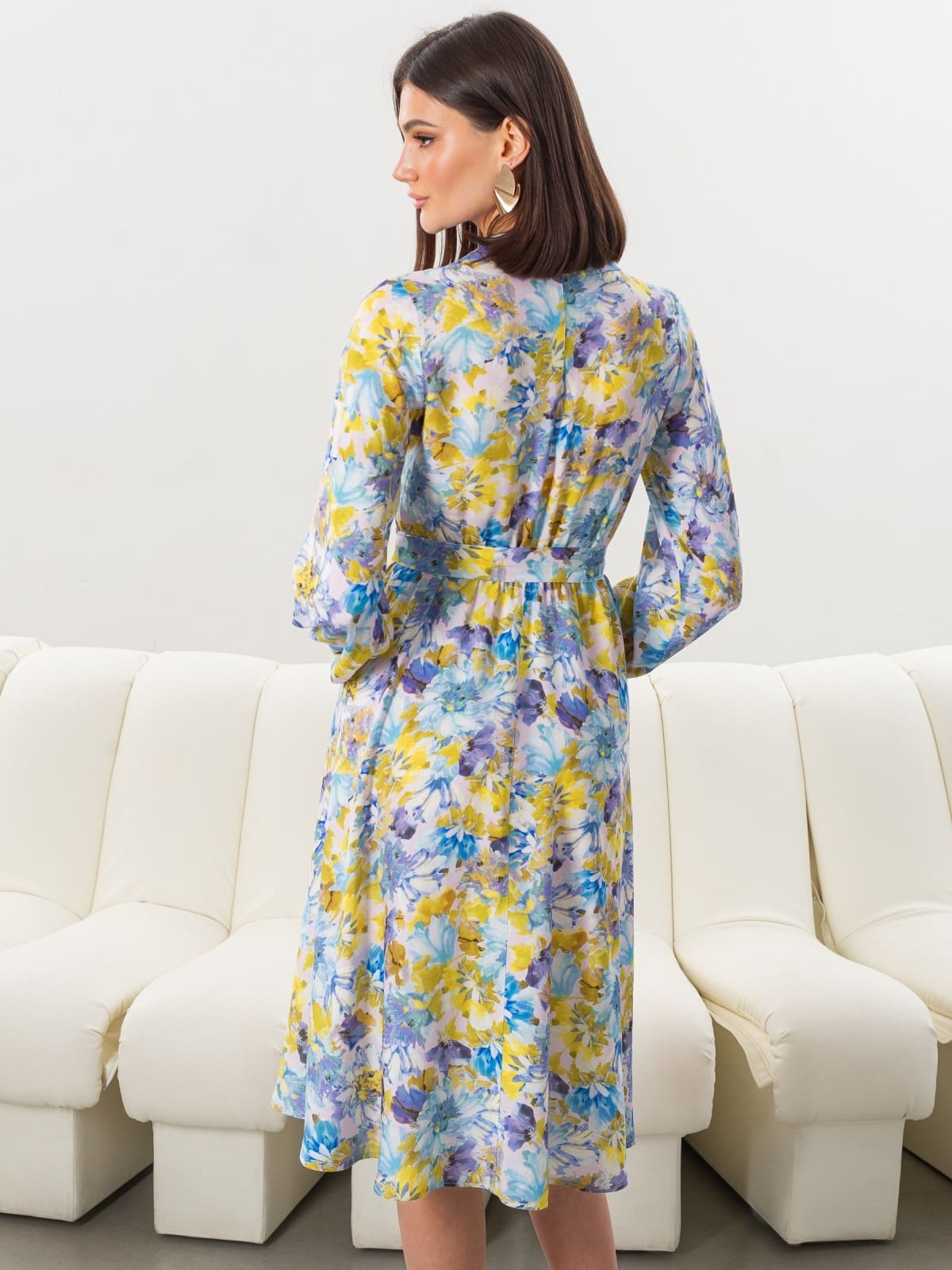 Блакитна сукня кльош з квітковим принтом | 95188 Блакитна сукня кльош з квітковим принтом | 95188