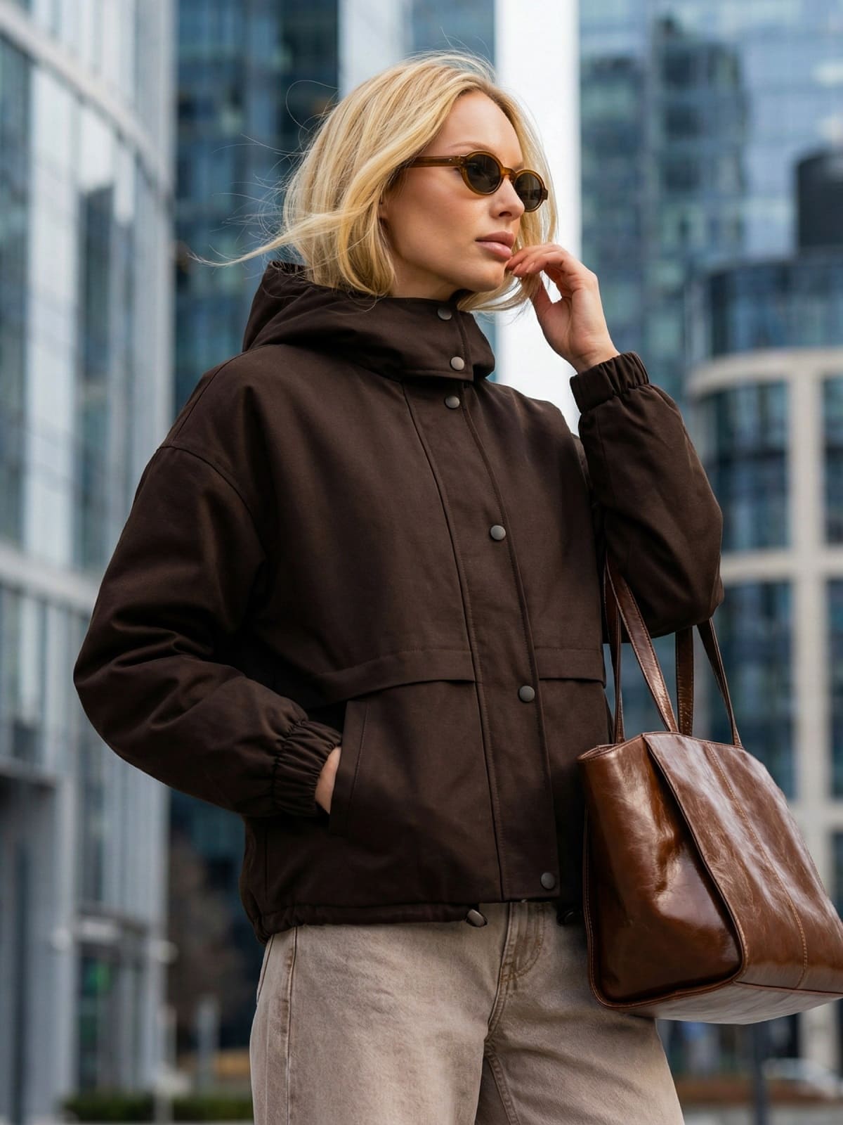 6-902314-1-1772098908-6 Вільна бавовняна демісезонна куртка коричнева | 95609 6