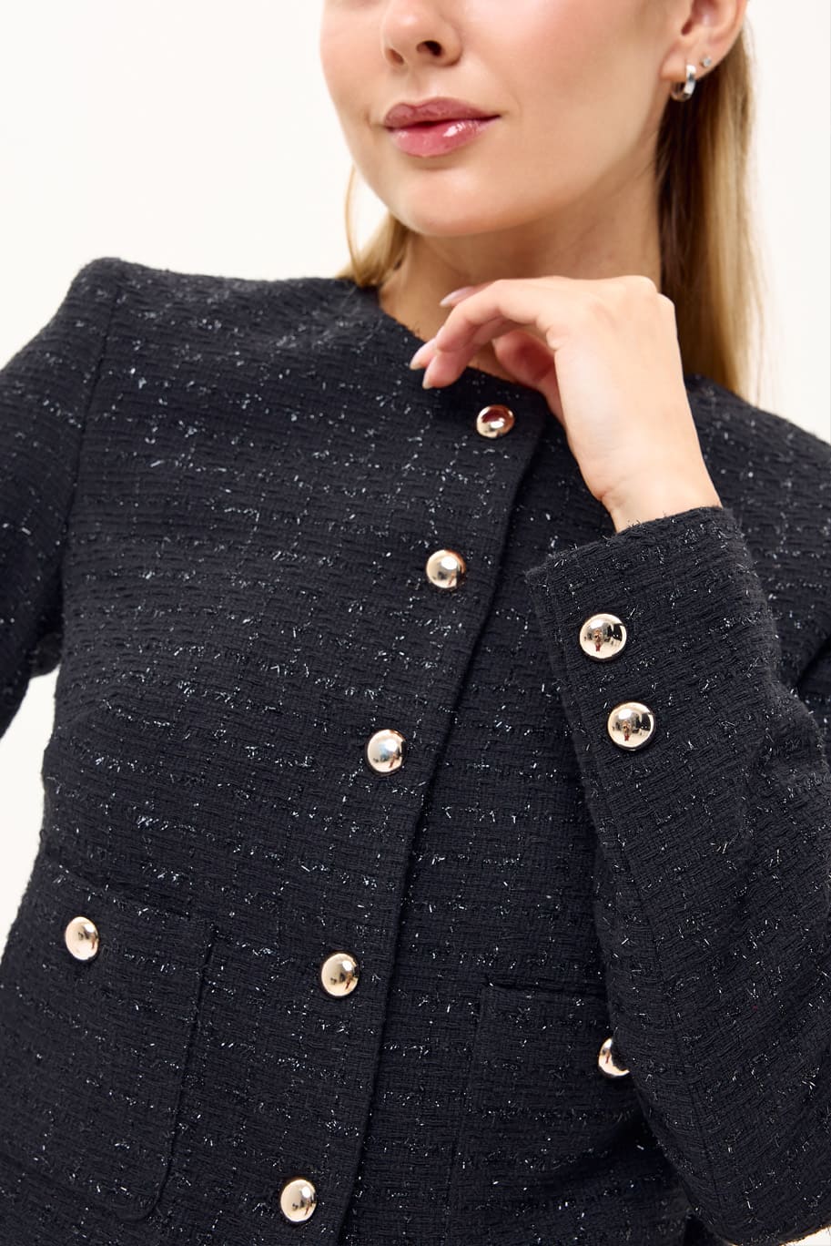 Короткий жакет букле в клітинку чорний | 94838