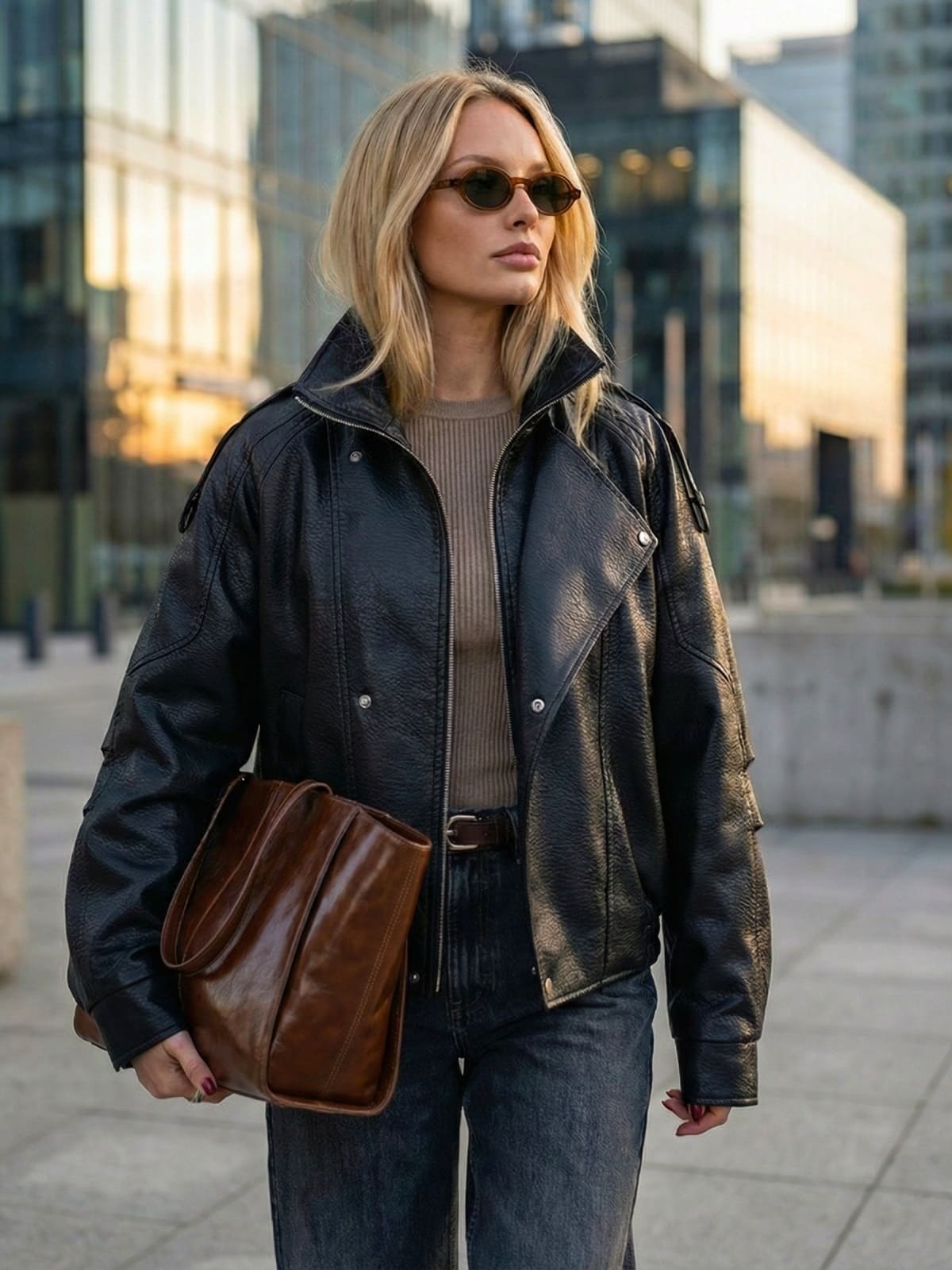 Куртка-авіатор з преміальної екошкіри чорна | 95446 Куртка-авіатор з преміальної екошкіри чорна | 95446