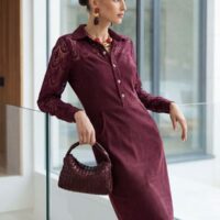 Сукня з екозамші футляр з мереживом бордова | 95260 Сукня з екозамші футляр з мереживом бордова | 95260