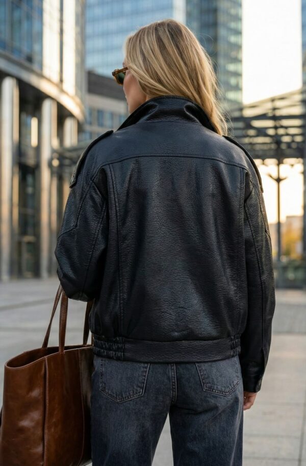 Куртка-авіатор з преміальної екошкіри чорна | 95446