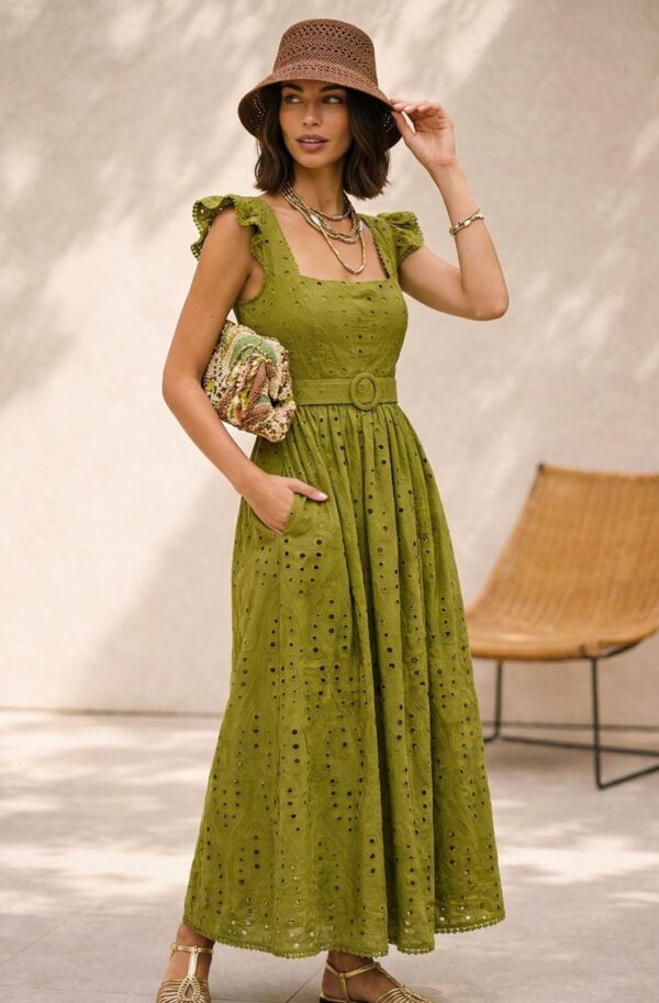 Літня сукня з прошви кольору хакі | 95996