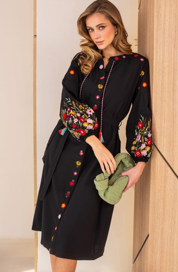Літня бавовняна сукня-вишиванка чорна | 95927