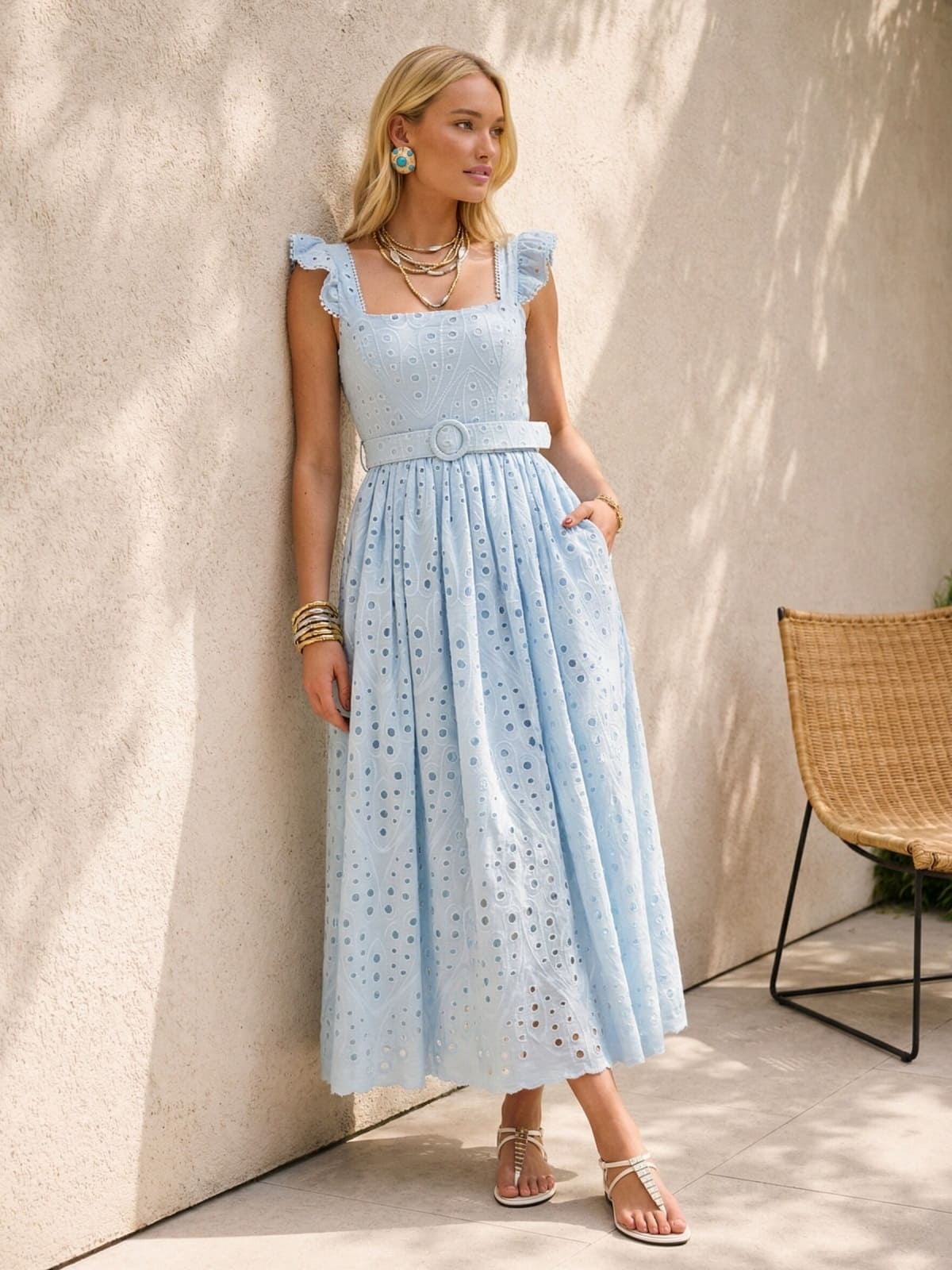 Сукня з прошви з рукавами-крильцями блакитна | 96049 Сукня з прошви з рукавами-крильцями блакитна | 96049