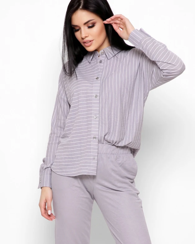 Смугаста сорочка вільного крою сіра | 96484