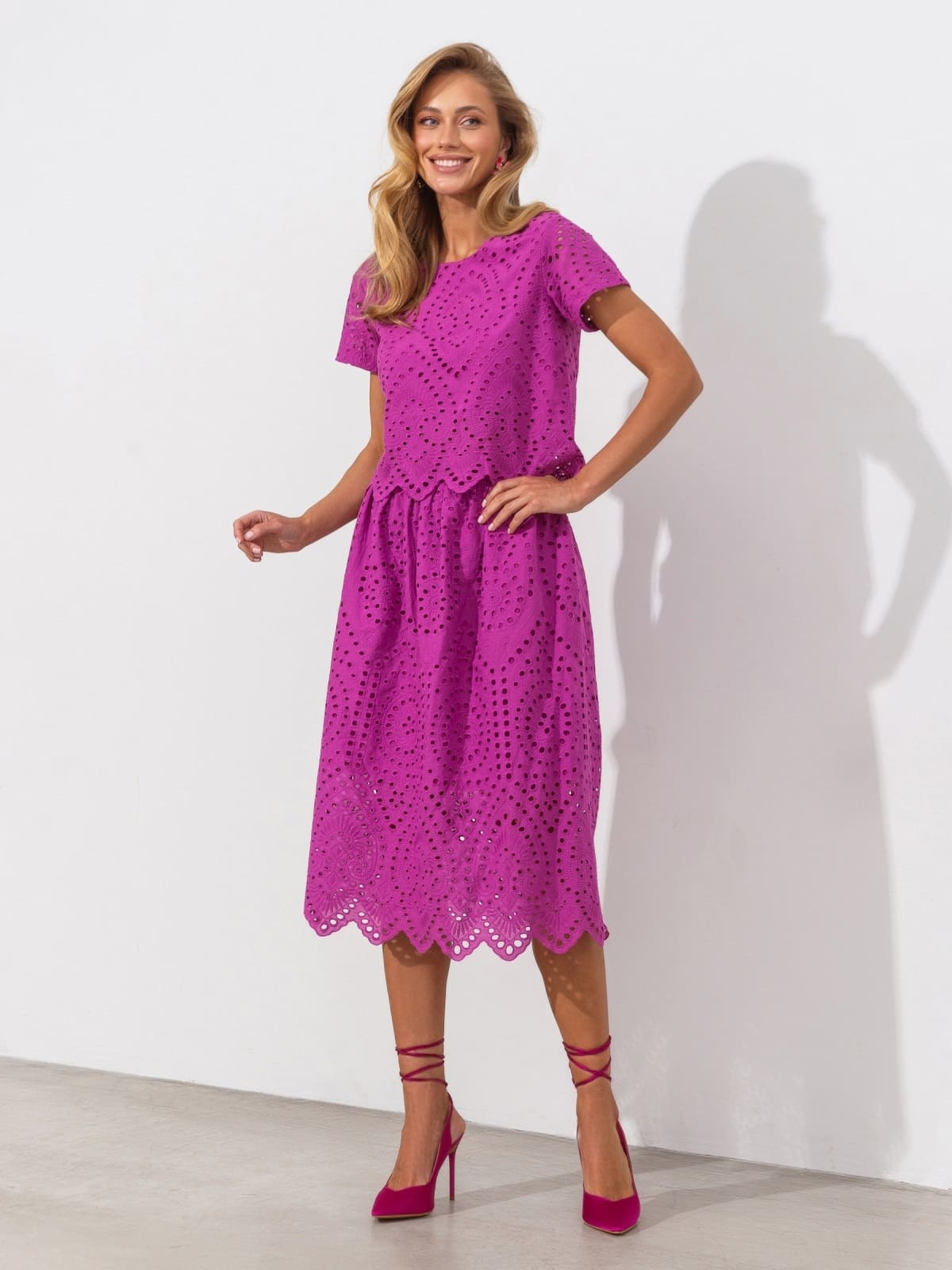 Костюм-двійка з прошви зі спідницею фуксія | 96381