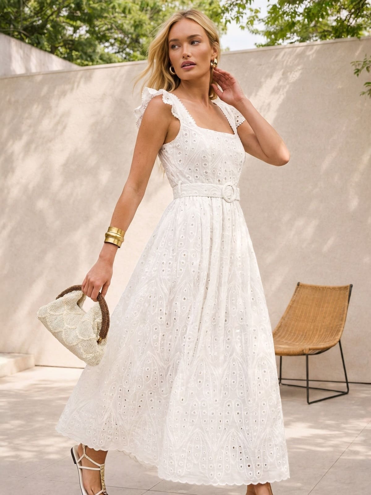 Сукня з прошви з рукавами-крильцями біла | 96037