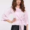 Шовкова блузка із зав'язкою рожева | 96467