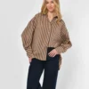 Жіноча сорочка у вертикальну смужку бежева | 95861