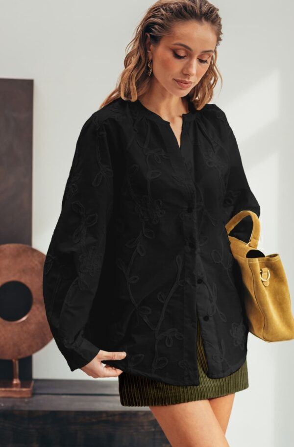 Бавовняна сорочка з декором-візерунком чорна | 95835