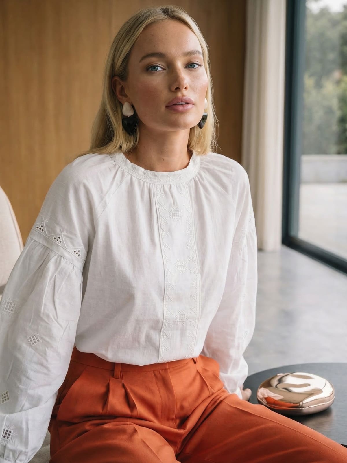 Літня блузка з об'ємними рукавами біла | 95814