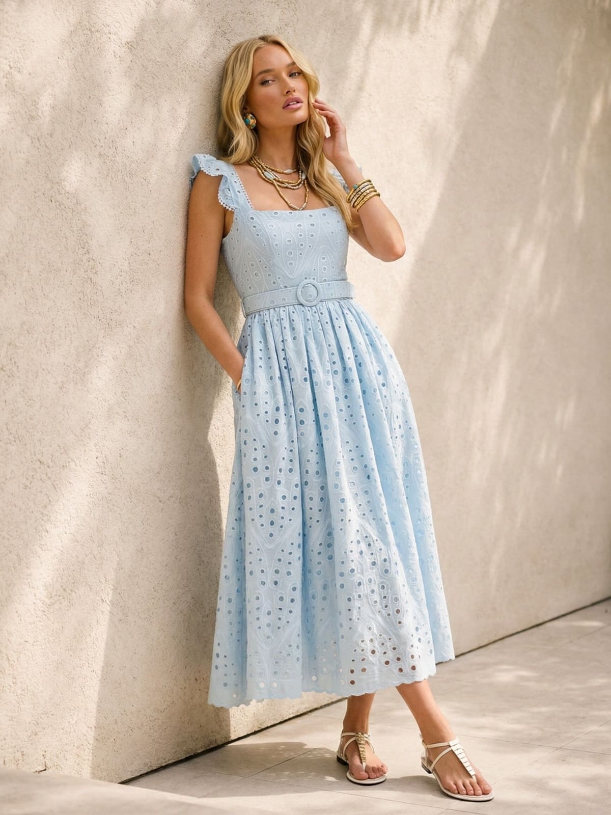 Сукня з прошви з рукавами-крильцями блакитна | 96049 Сукня з прошви з рукавами-крильцями блакитна | 96049