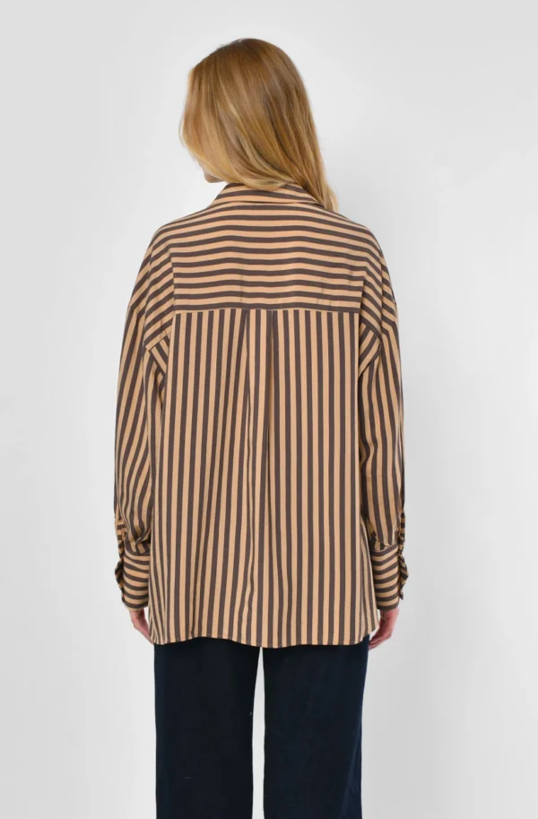 Жіноча сорочка у вертикальну смужку бежева | 95861