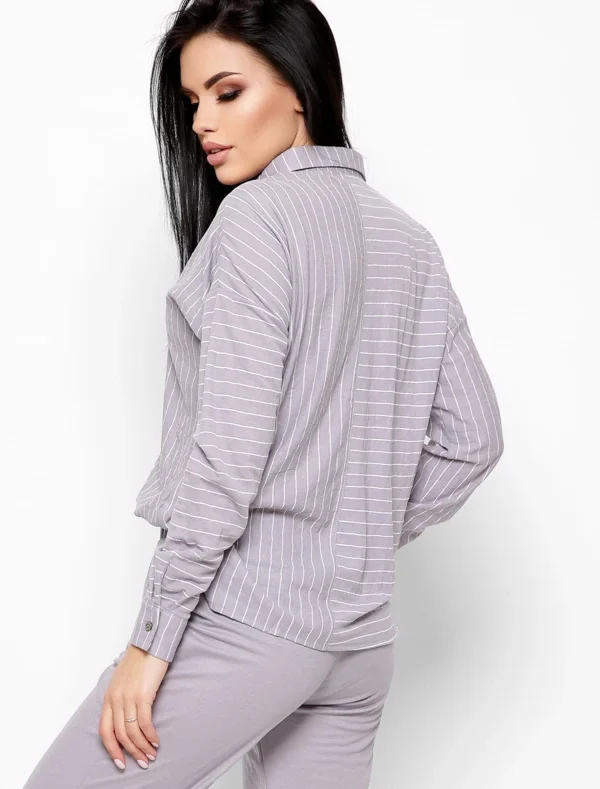 Смугаста сорочка вільного крою сіра | 96484