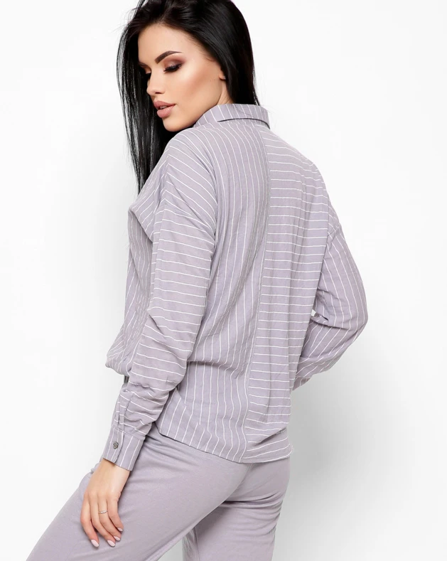 Смугаста сорочка вільного крою сіра | 96484