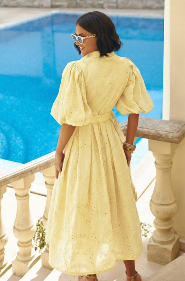 Літня сукня-сорочка із рукавами буф жовта | 95885