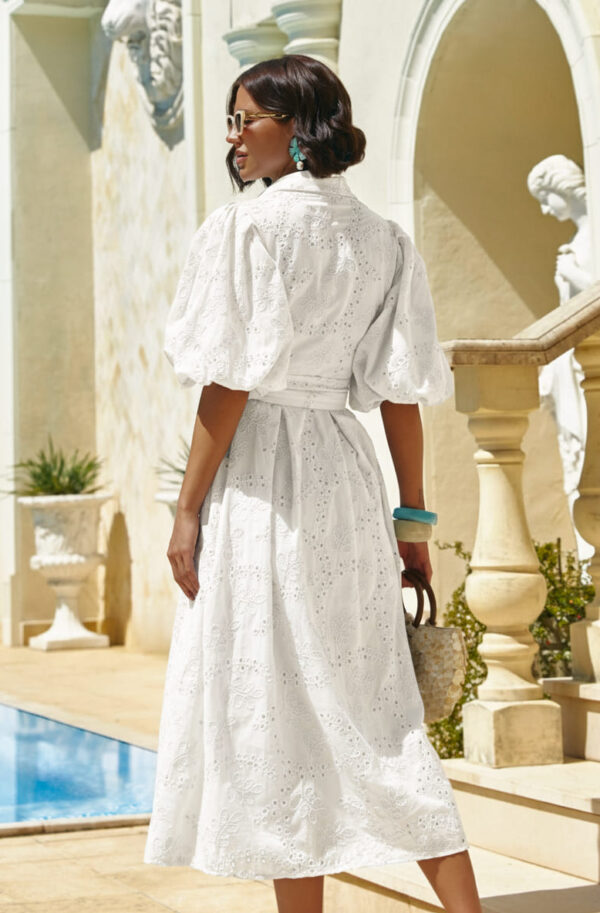 Літня сукня-сорочка із рукавами буф біла | 95870