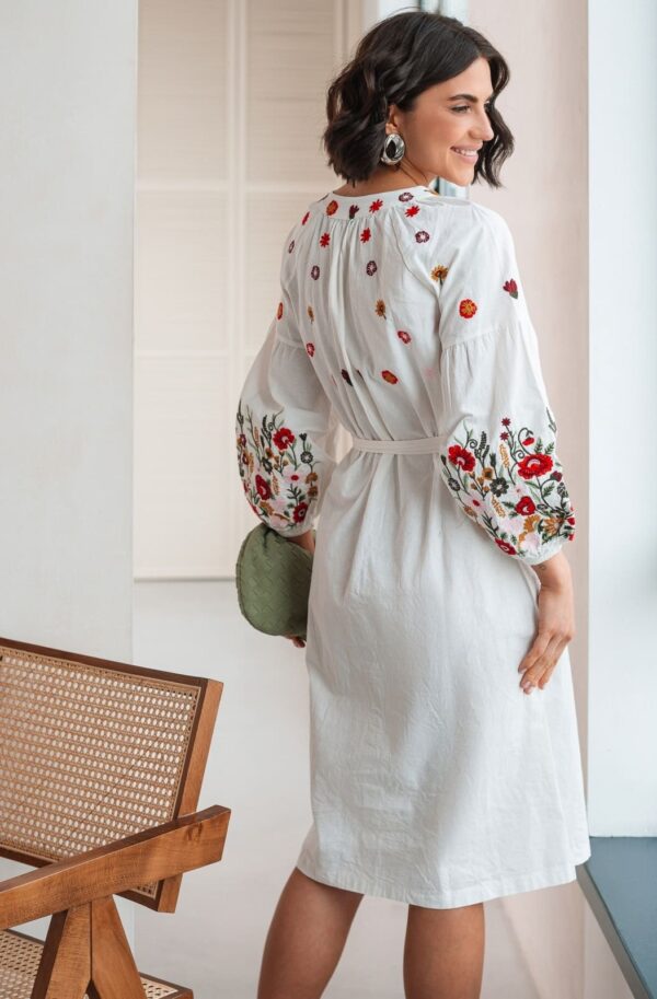 Літня бавовняна сукня-вишиванка молочна | 95939