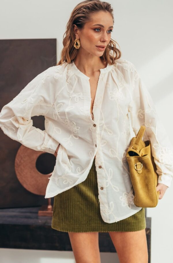 Бавовняна сорочка з декором-візерунком бежева | 95826