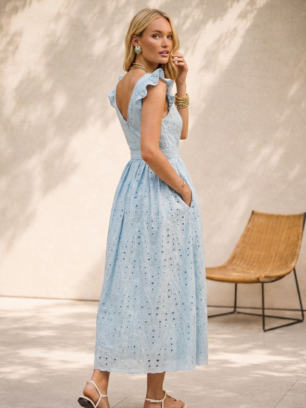 Сукня з прошви з рукавами-крильцями блакитна | 96049 Сукня з прошви з рукавами-крильцями блакитна | 96049