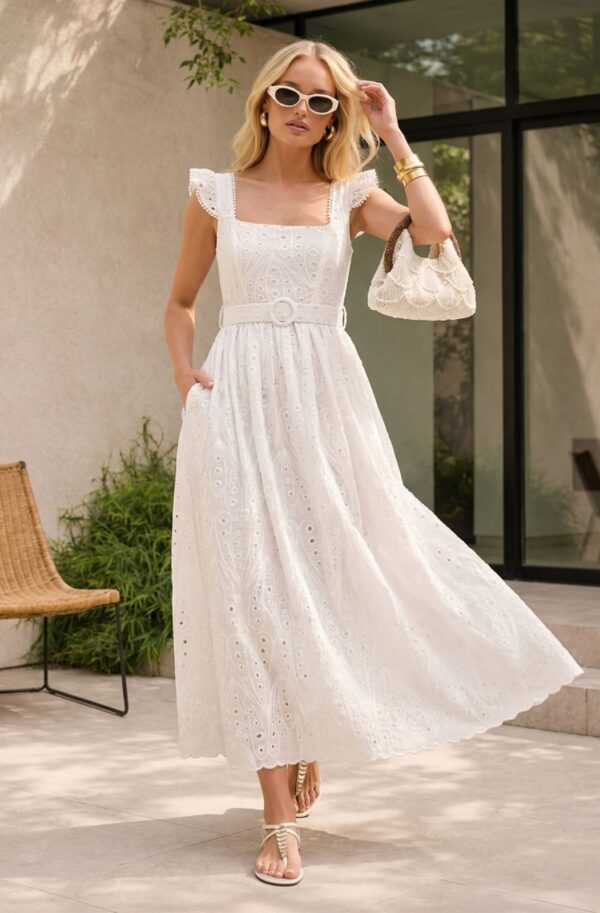 Сукня з прошви з рукавами-крильцями біла | 96037