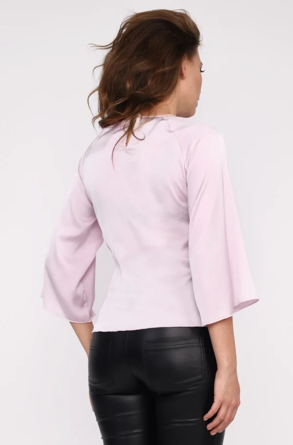 Шовкова блузка із зав'язкою рожева | 96467