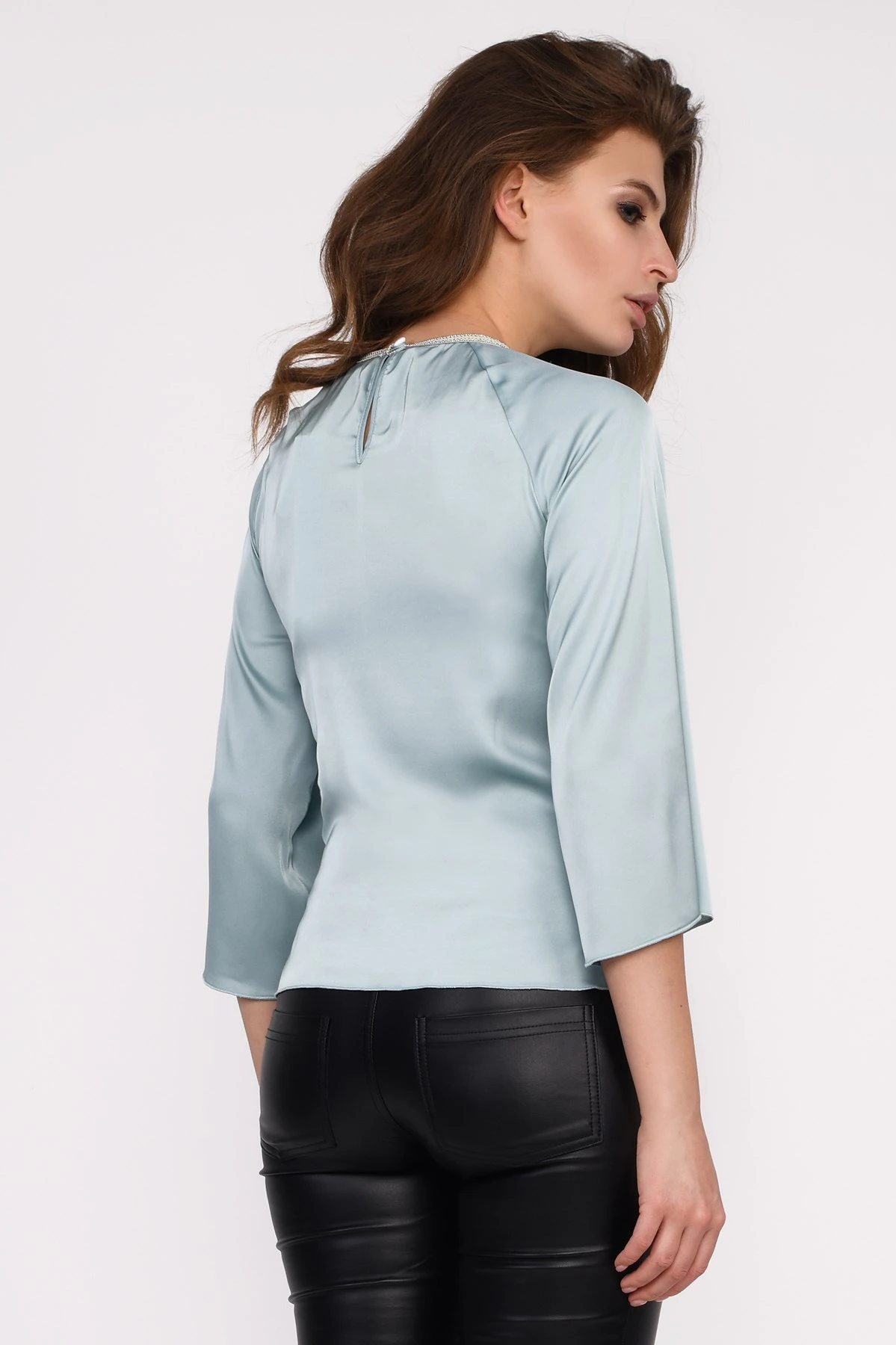 Шовкова блузка із зав'язкою м'ятна | 96476