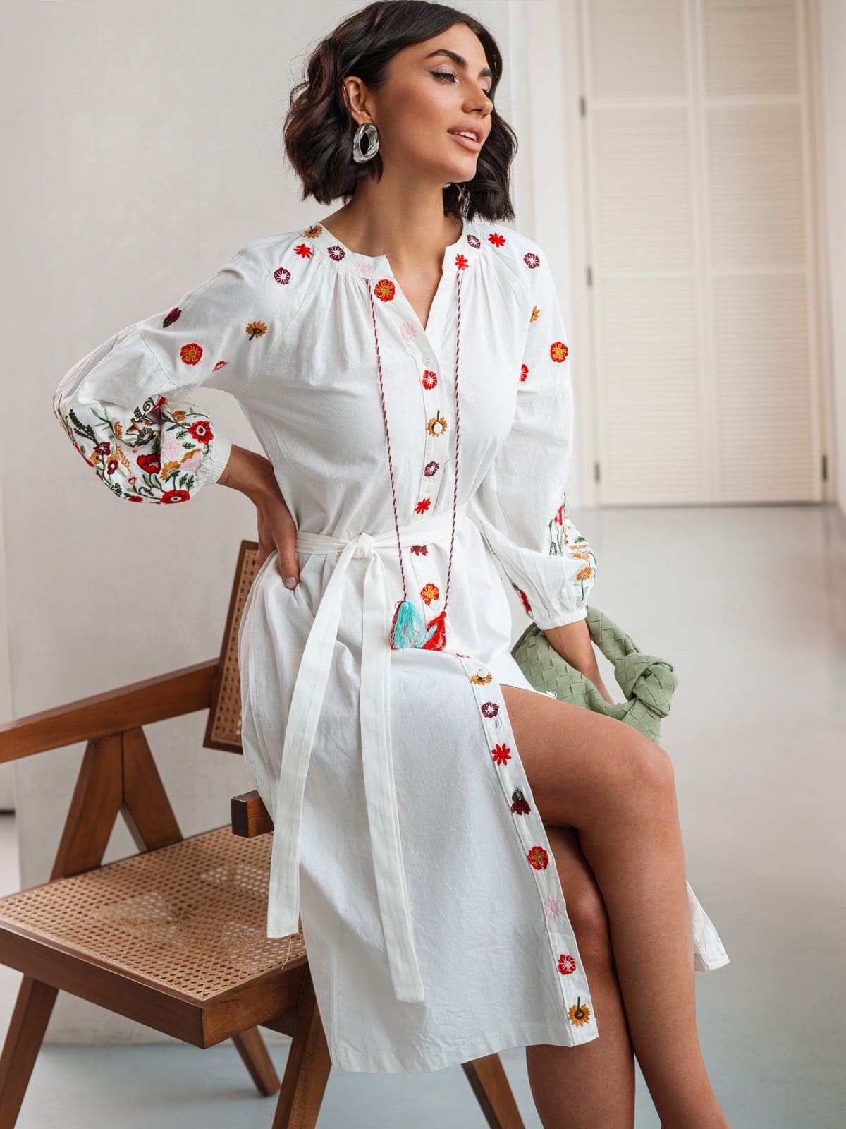 Літня бавовняна сукня-вишиванка молочна | 95939