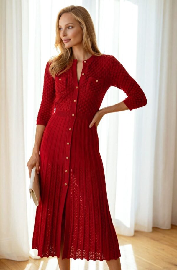 В'язана сукня міді А-силуету червона | 96458