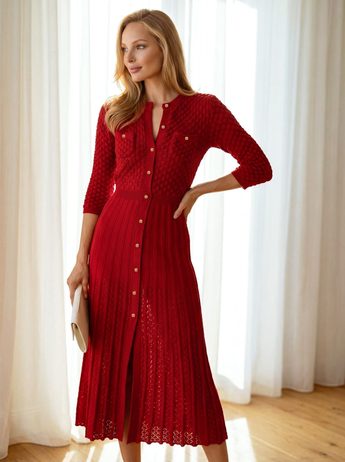 В'язана сукня міді А-силуету червона | 96458