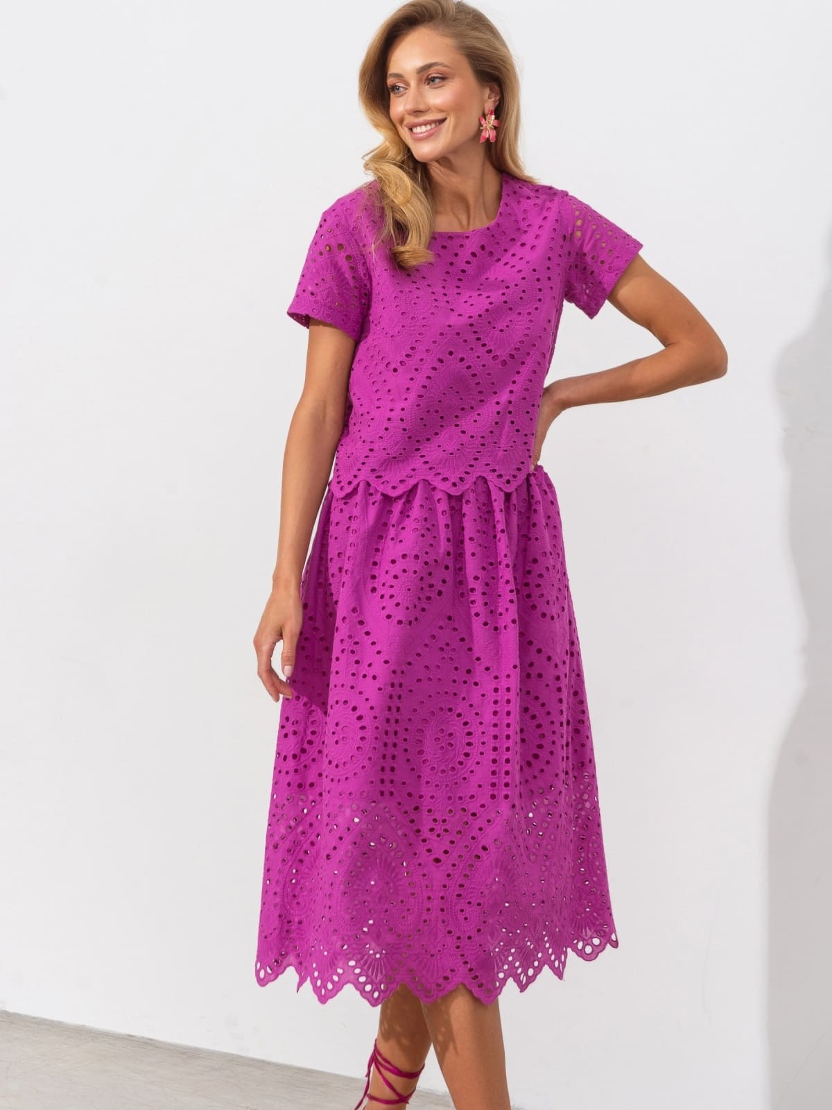 Костюм-двійка з прошви зі спідницею фуксія | 96381