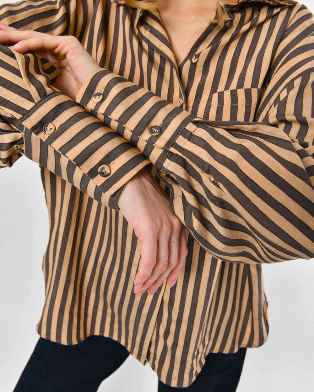 Жіноча сорочка у вертикальну смужку бежева | 95861
