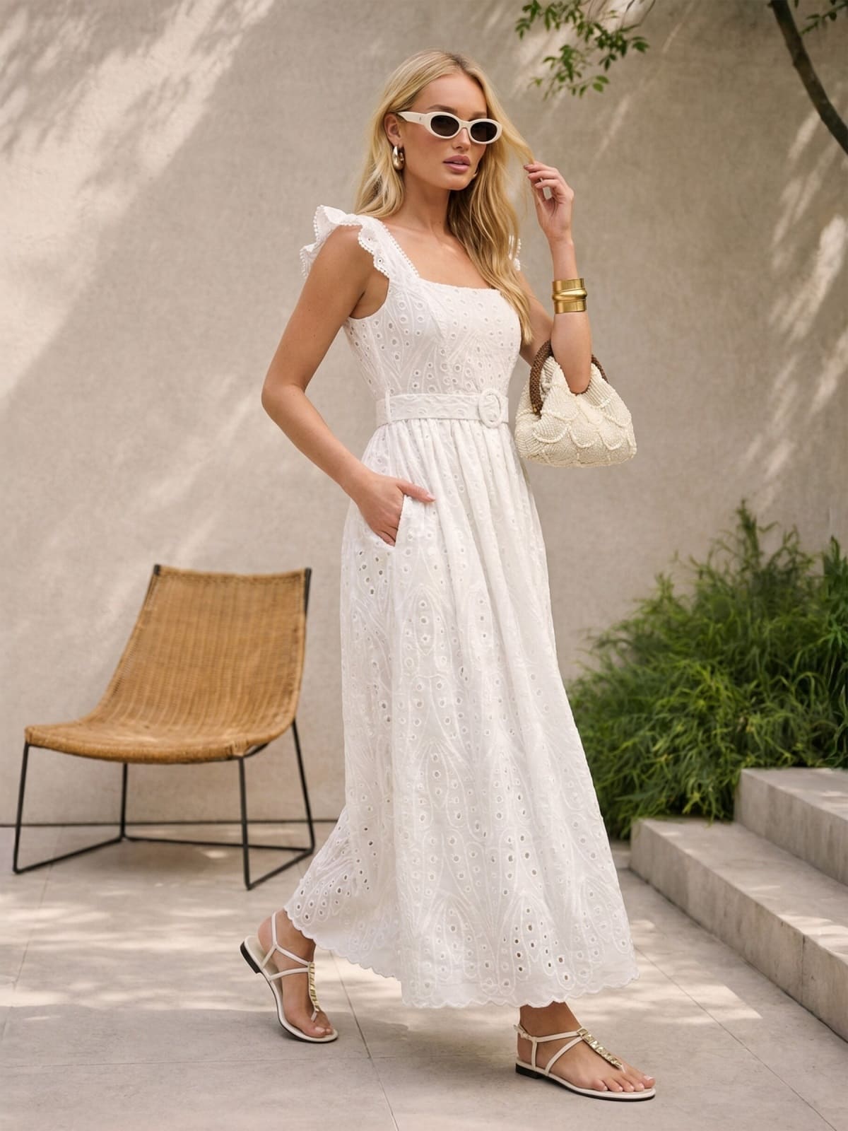 Сукня з прошви з рукавами-крильцями біла | 96037