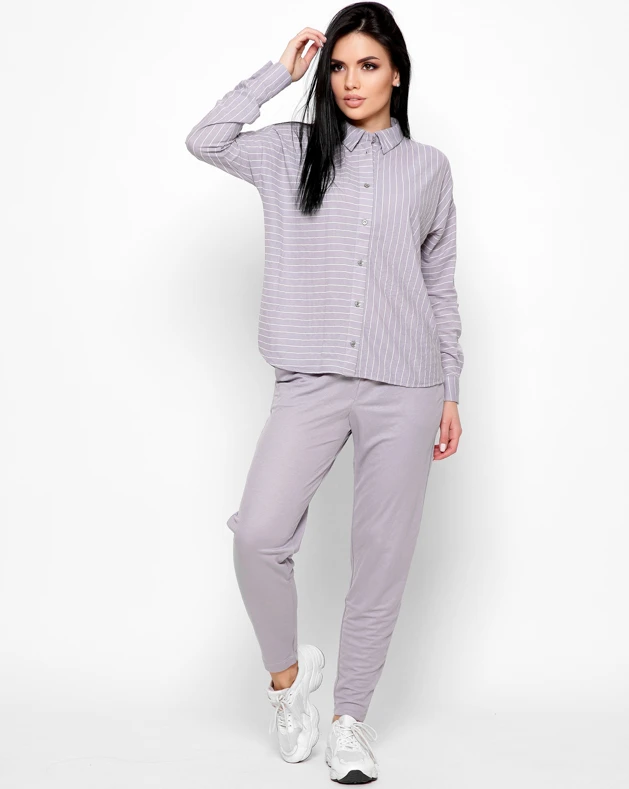 Смугаста сорочка вільного крою сіра | 96484