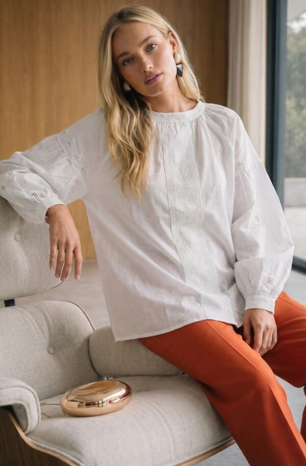 Літня блузка з об'ємними рукавами біла | 95814