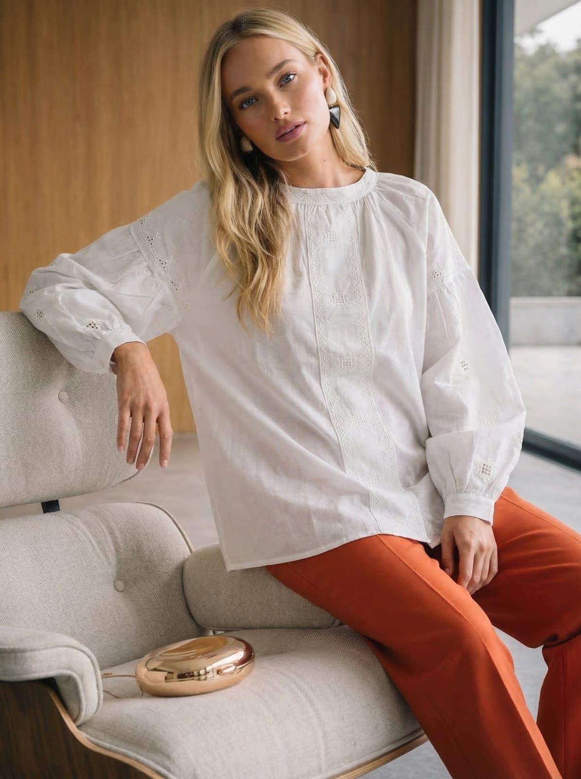 Літня блузка з об'ємними рукавами біла | 95814