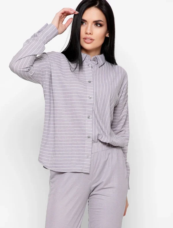 Смугаста сорочка вільного крою сіра | 96484