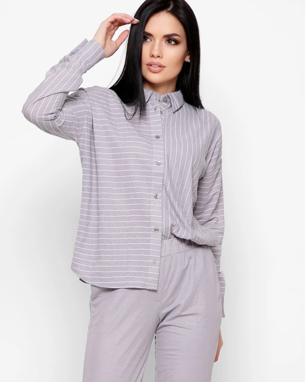 Смугаста сорочка вільного крою сіра | 96484