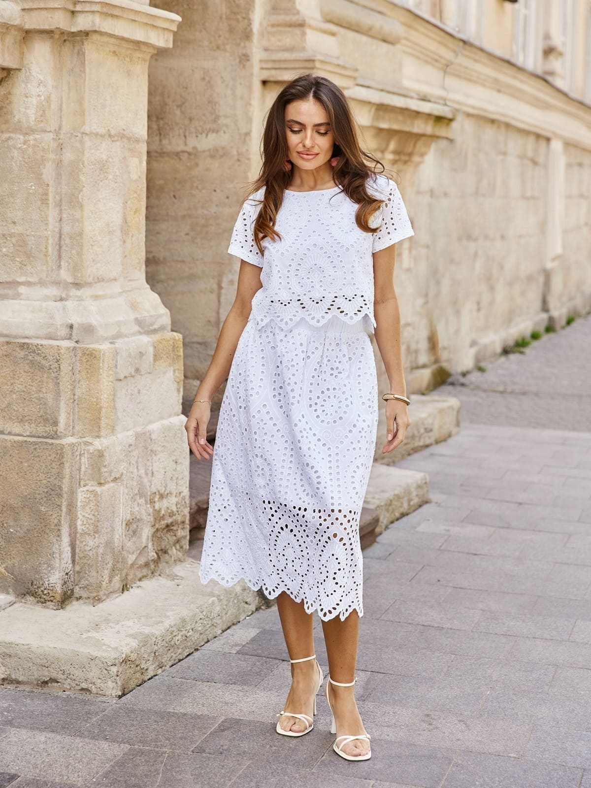 Костюм-двійка з прошви зі спідницею білий | 96357