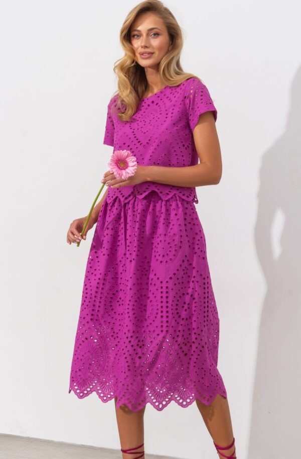 Костюм-двійка з прошви зі спідницею фуксія | 96381