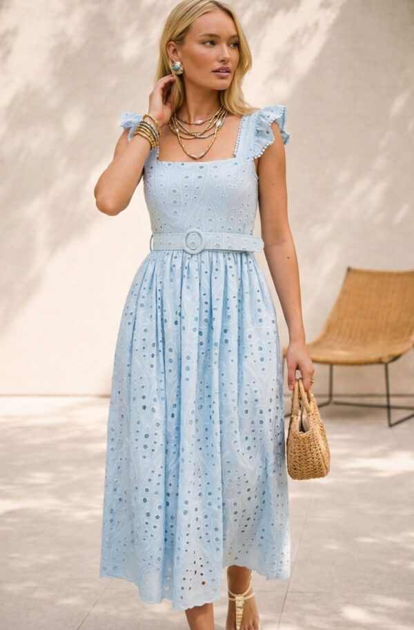 Сукня з прошви з рукавами-крильцями блакитна | 96049