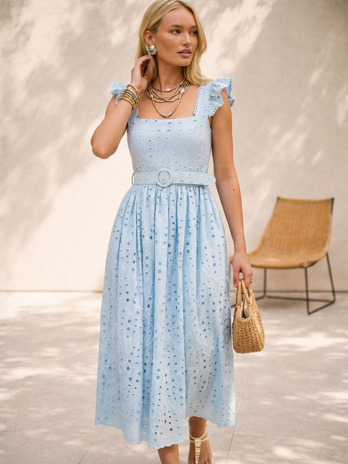 Сукня з прошви з рукавами-крильцями блакитна | 96049 Сукня з прошви з рукавами-крильцями блакитна | 96049